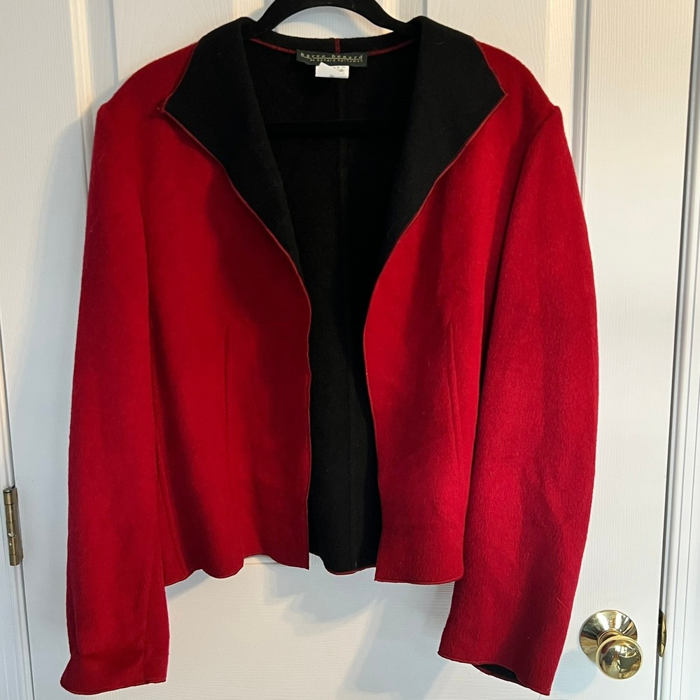 Vintage Harve Benard Red Wool Blend Open Front Blazer Jacket Womens Size 16‎
